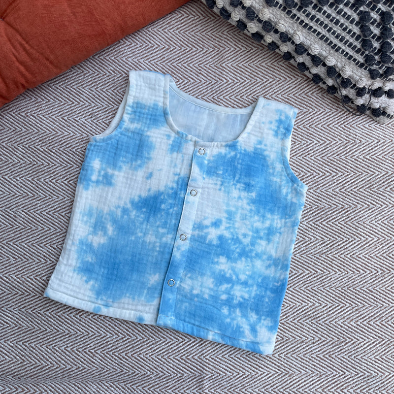 Muslin Jabla and Shorts Set for Kids | Tie-Dye | Blue