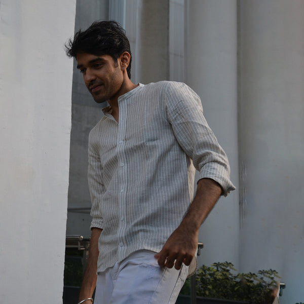 Linen Shirt for Men | Striped | Beige