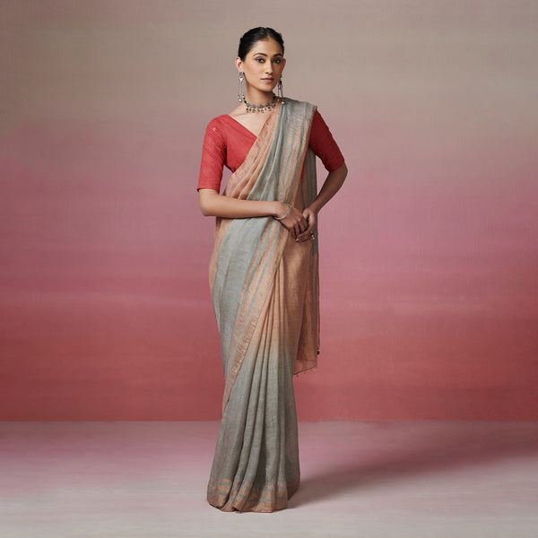 Linen Saree | Gold & Grey