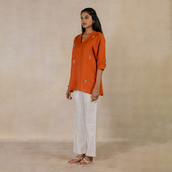 Linen Top for Women | V-Neck | Tan Rust