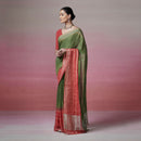 Linen Saree | Green & Red