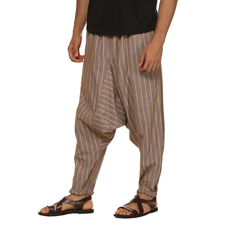 Cotton Harem Pants for Men | Brown | Stripes