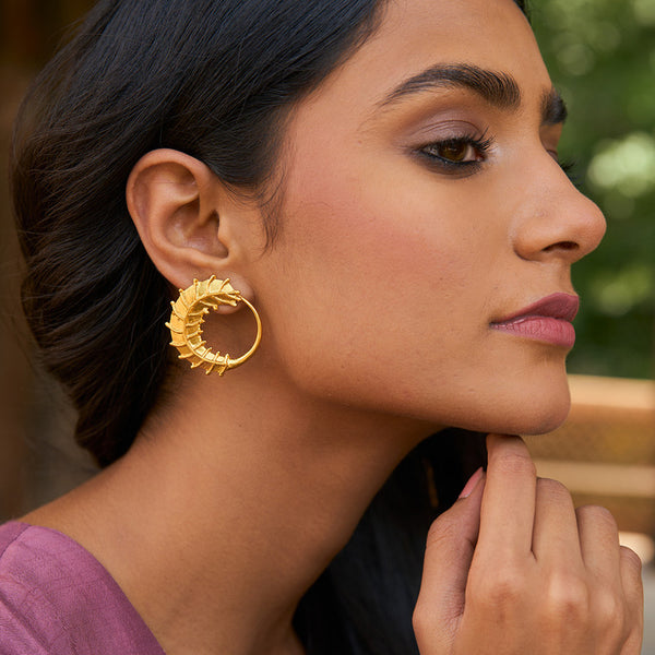 Brass Chand Bali Stud Earrings for Women | 22K Gold Plated