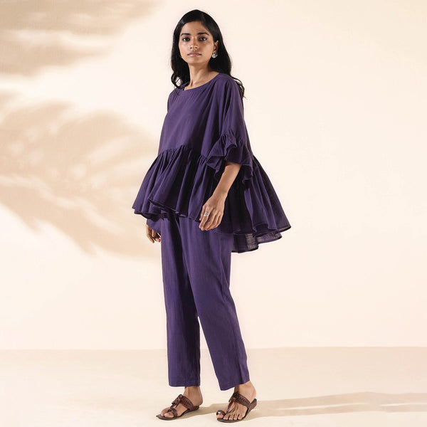 Cotton Flared Co Ord Set for Women | Purple