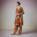 Chanderi Kurta Set for Women | Floral Print | Olive Green