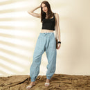 Cotton Jogger Pants for Women | Blue | Front Pocket | Stripes