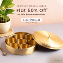 Brass Masala Box | 7 Containers | 8 inches | Hammered Lid