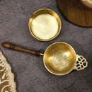 Brass Wide Tea Strainer with Resting Pot | Matte Finish | Gold | 2 Pcs