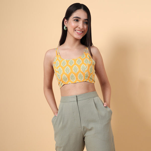 Cotton Bralette Top For Women | Printed | Yellow