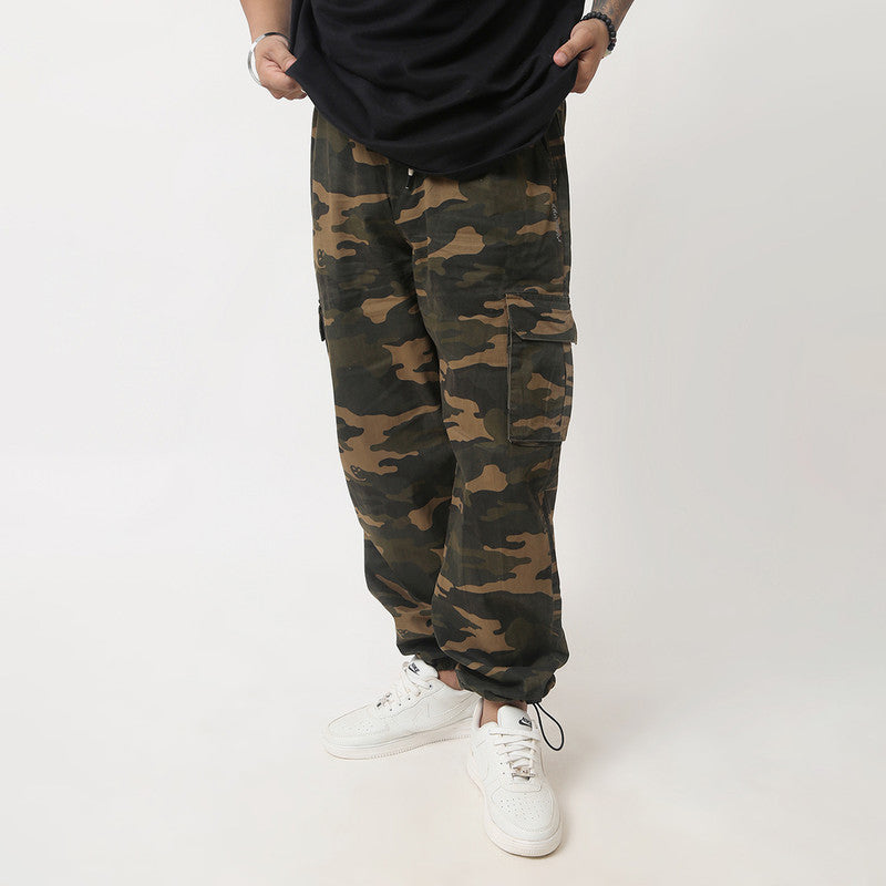 Cotton Baggy Cargo Pants for Men | Camouflage Green