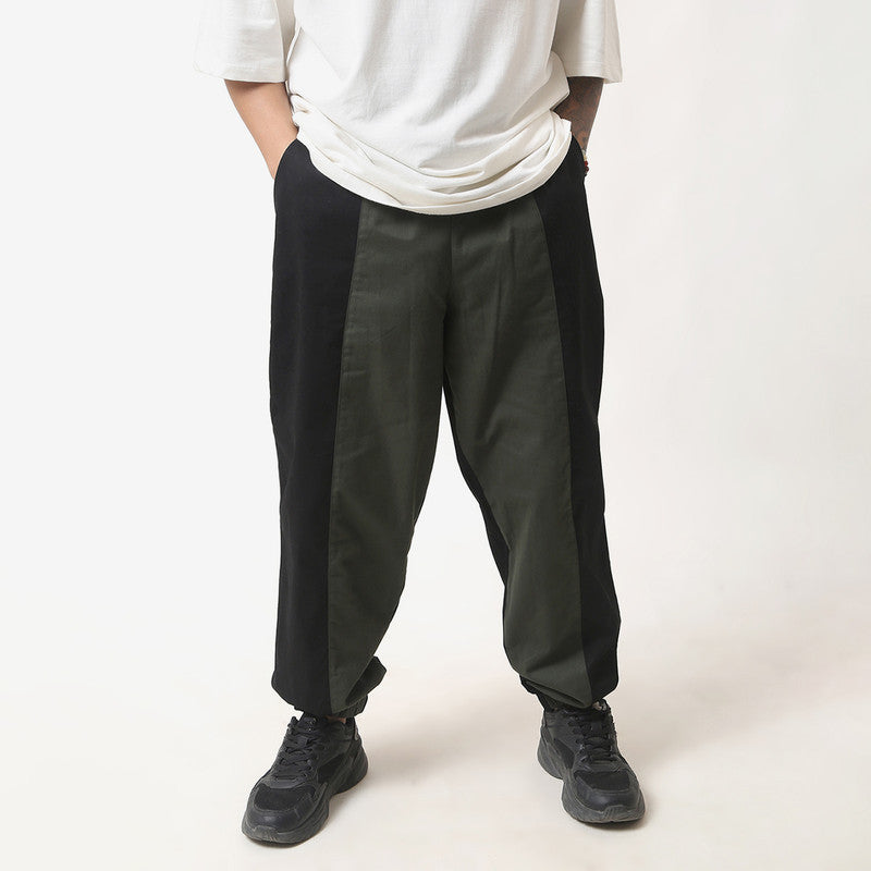Cotton Baggy Jogger Pants for Men | Black & Green