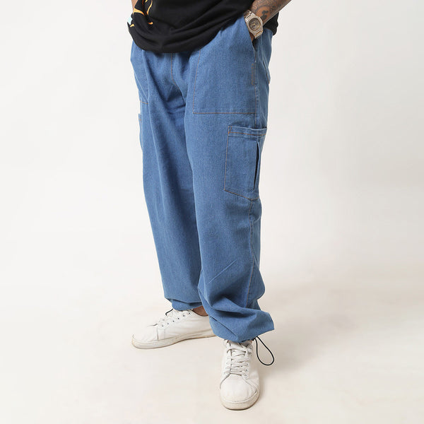 Cotton Baggy Cargo Pants for Men | Denim Blue