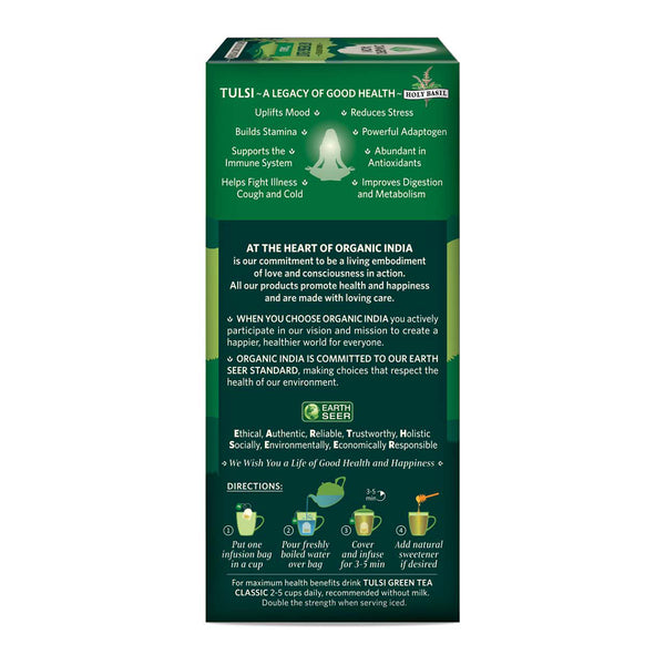 Organic India Tulsi Green Tea Classic | Relieve Stress | 25 Tea Bags