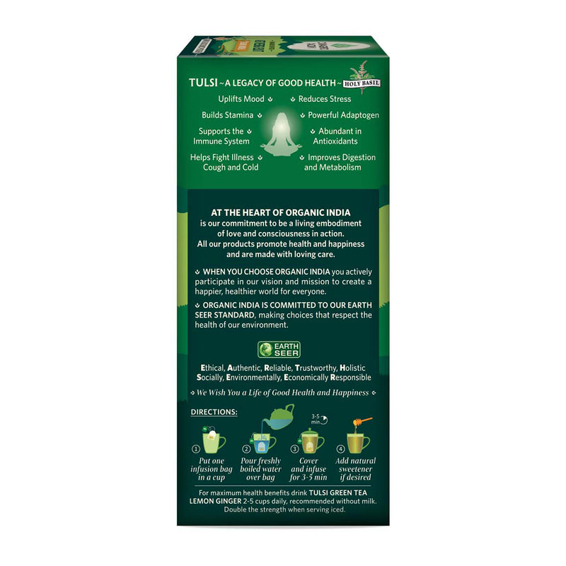 Organic India Tulsi Green Tea | Lemon Ginger | 25 Tea Bags