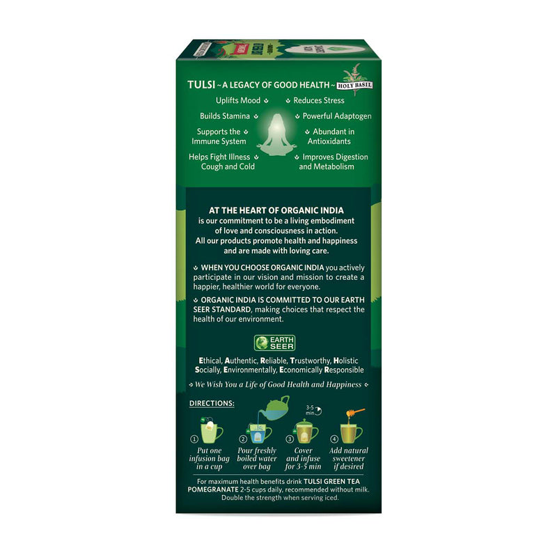 Organic India Tulsi Green Tea | Pomegranate | 25 Tea Bags