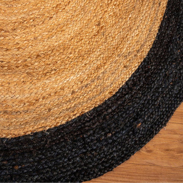 Jute Round Floor Carpet | Black Border | Ultra Large - 4x4