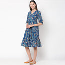 Cotton Midi Dress for Women | Floral Print | Blue