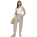 Cotton Jogger Pants for Women | Grey | Front Pocket | Stripes