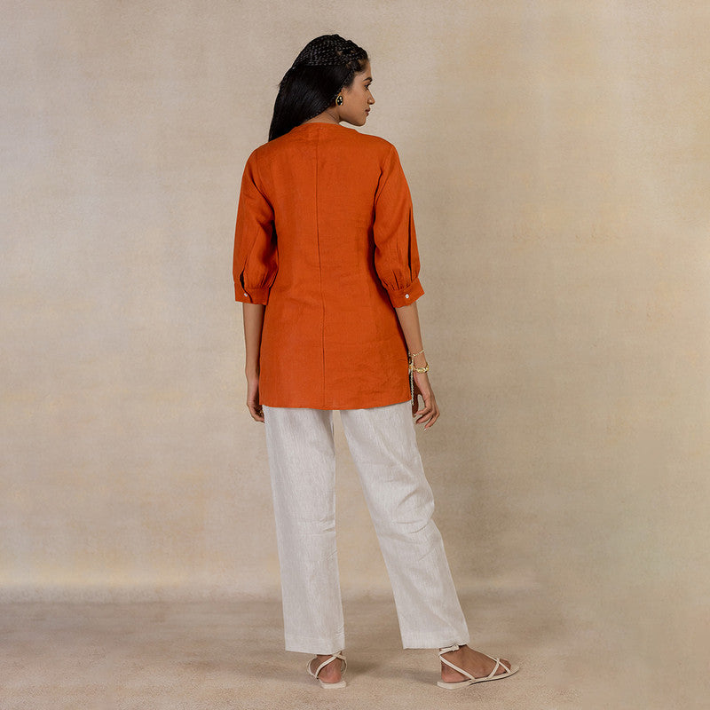 Linen Top for Women | V-Neck | Tan Rust