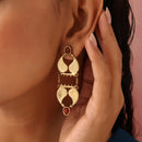 Brass Dangler Earrings for Women | Red Stone