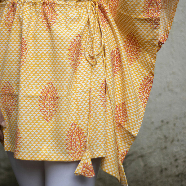 Yellow Short Kaftan | Lyocell | Printed