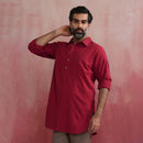 Cotton Short Kurta for Men | Maroon | Shirt Collar