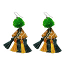 Tasselled Dangler Earrings | Recycled Cotton & Wood | Green & Yellow