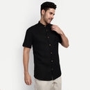 Black Linen Shirt for Men | Mandarin Collar