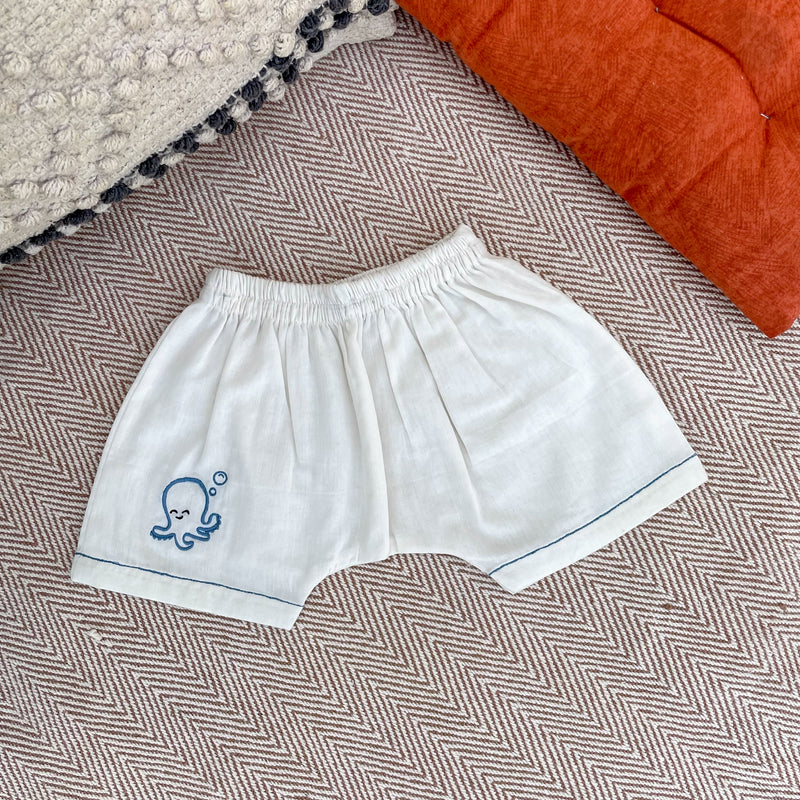 Cotton Shorts Set for Kids | Baby Jabla Set | White