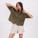 Linen Shirt for Women | Green | Drop Shoulder