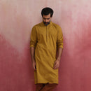 Cotton Long Kurta for Men | Mustard | Mandarin Collar