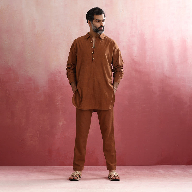 Cotton Brown Kurta Set for Men | Shirt Collar