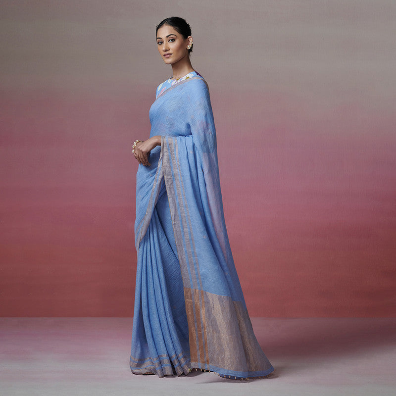 Linen Saree | Light Blue