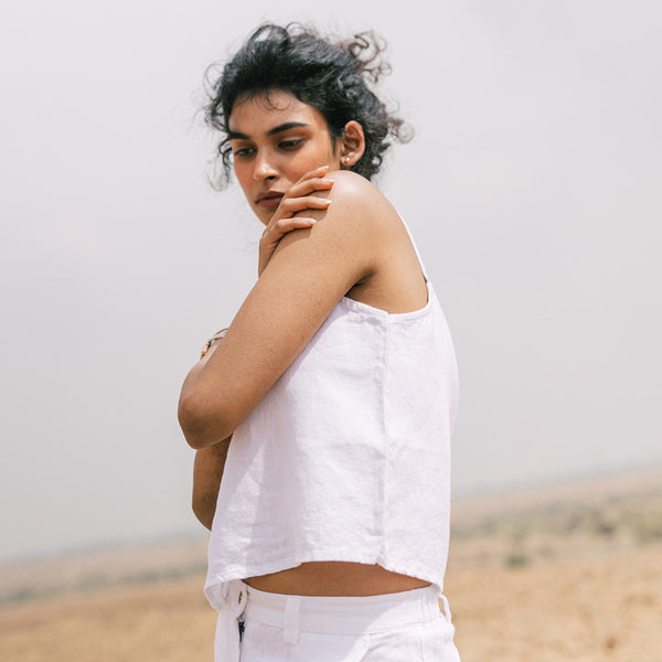 Linen White Top For Women | Straps