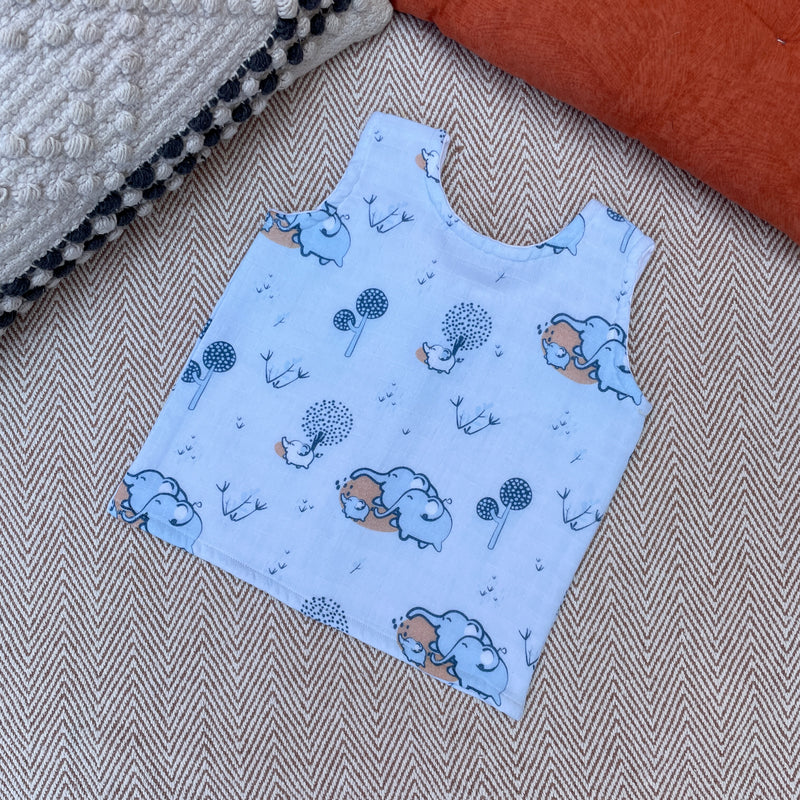 Muslin Jabla and Shorts Set for Kids | Elephant Print | Blue