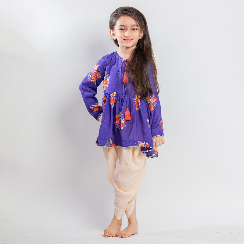 Cotton Kurta Set With Dhoti | Girls | Purple