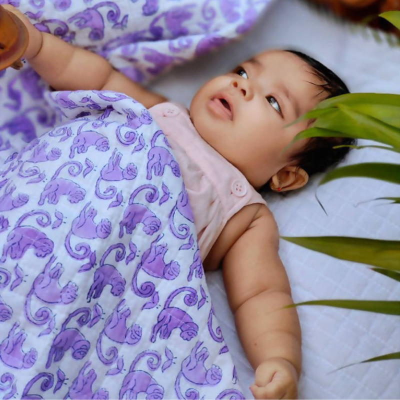 Muslin Baby Blanket | Monkey Print | Blue & Purple | 44 x 44 inches