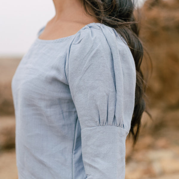 Linen Knee Length Dress | Pacific Blue