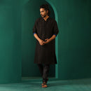 Black Long Kurta for Men | Silk Blend