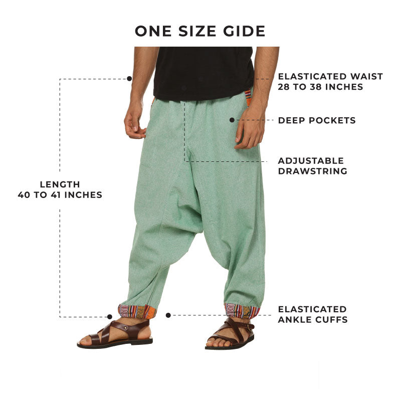 Cotton Harem Pants for Men | Sea Green | Tribal Print