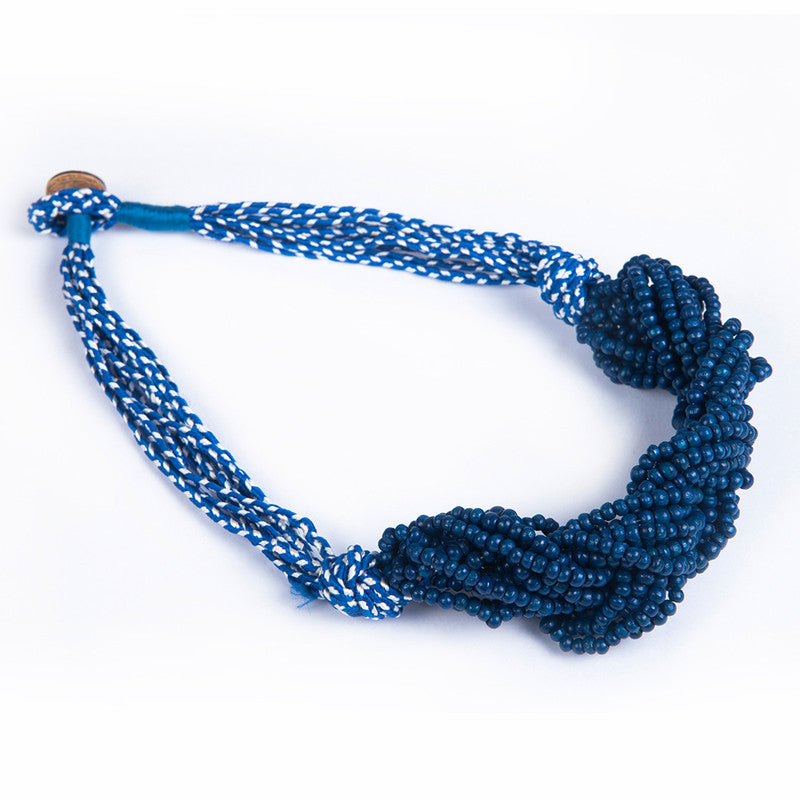 Cotton Necklace | Wooden Beads | Blue