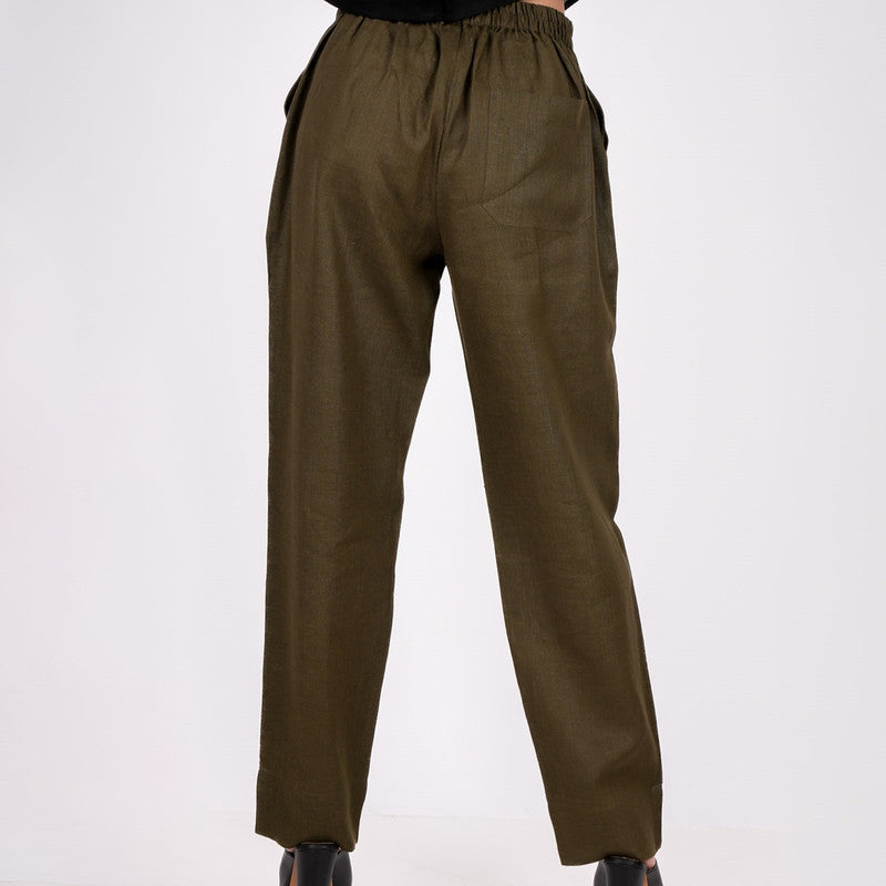 Linen Pant for Women | Flat-Front | Green