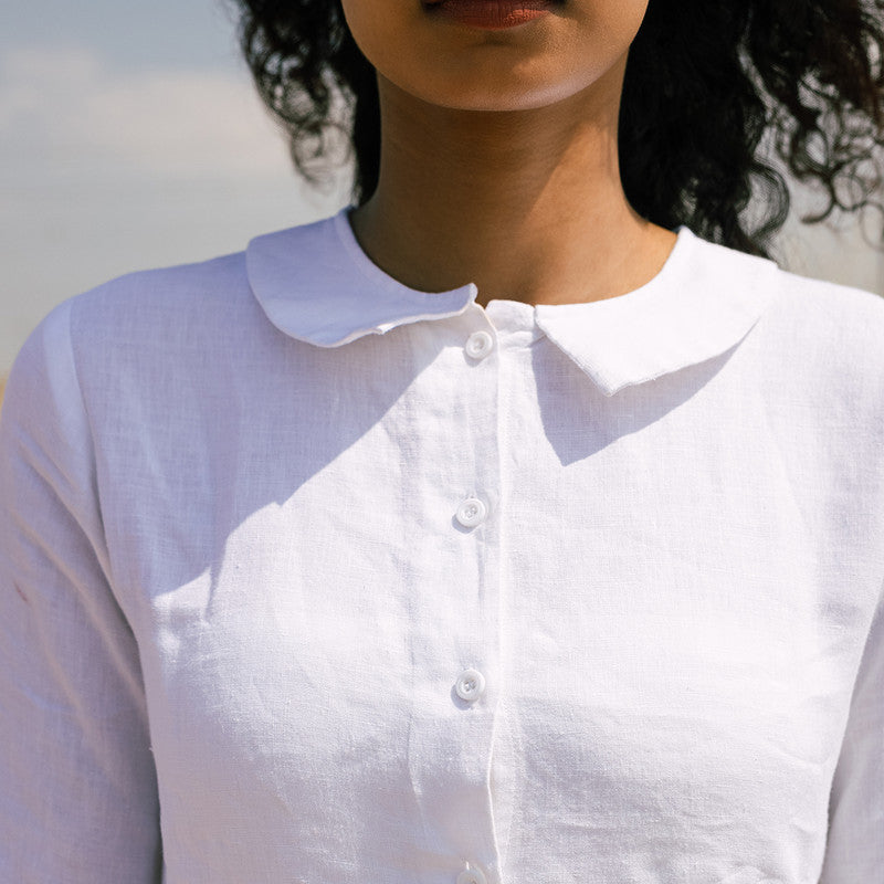 Linen Shirt Dress for Women | Navy Blue & White