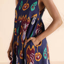 Cotton Ikat Print Dress for Women | Purple | Flared