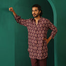 Muslin Silk Printed Kurta Set for Men | Deep Purple