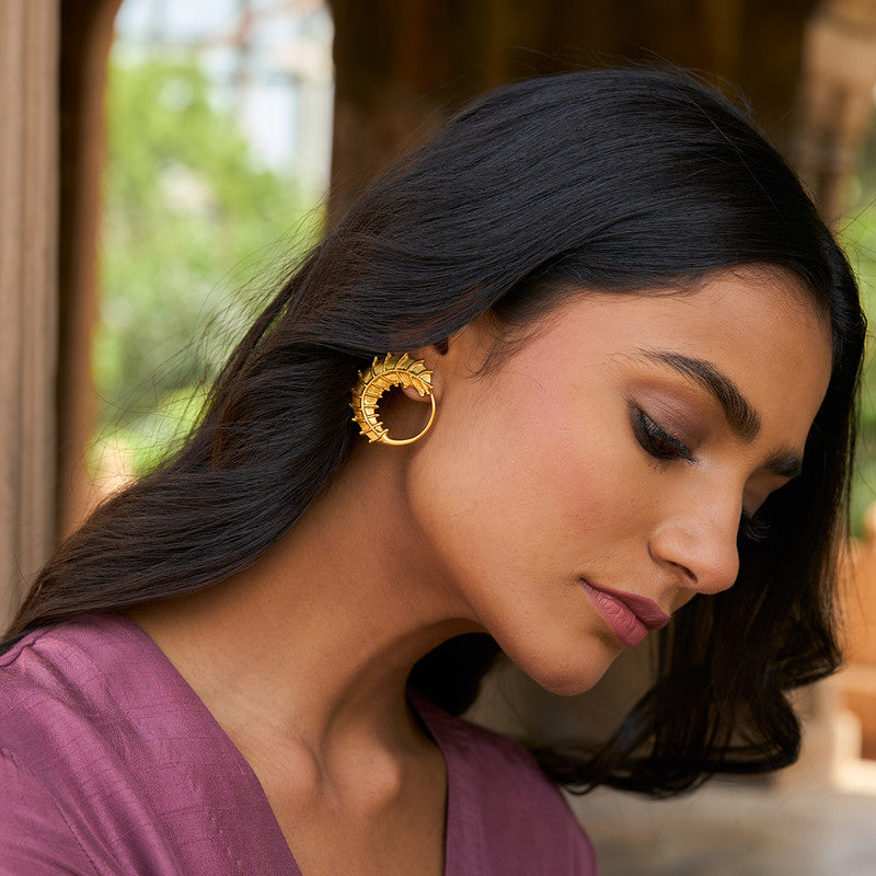 Brass Chand Bali Stud Earrings for Women | 22K Gold Plated