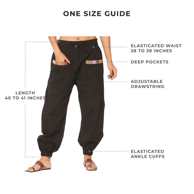 Cotton Jogger Pants for Women | Black | Front Pocket