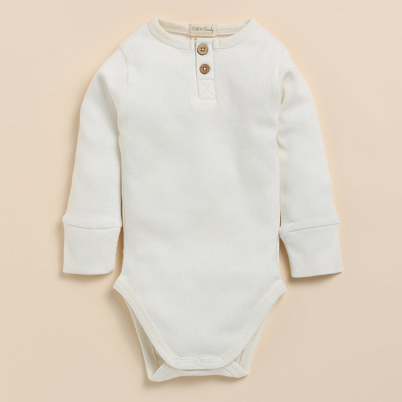 Organic Cotton Bodysuit for Baby | Full Sleeves | White & Mustard Yellow