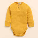 Organic Cotton Bodysuit for Baby | Full Sleeves | White & Mustard Yellow