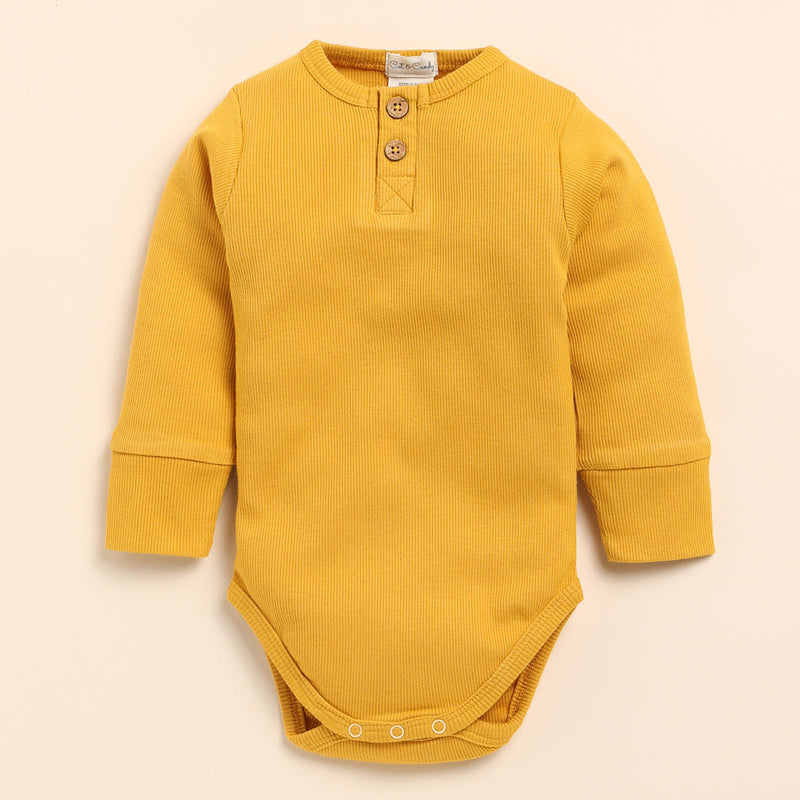 Organic Cotton Bodysuit for Baby | Full Sleeves | White & Mustard Yellow